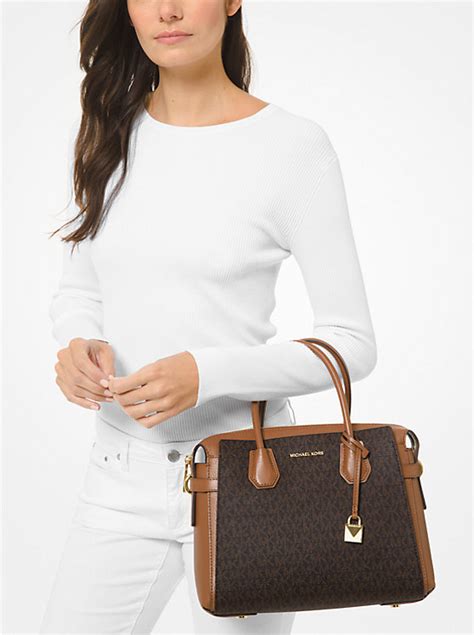 michael kors medium mercer gallery canvas satchel|Michael Kors opened satchel purse.